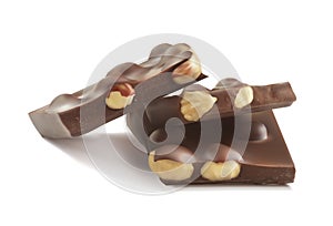 Chunks of chocolate with hazelnuts.